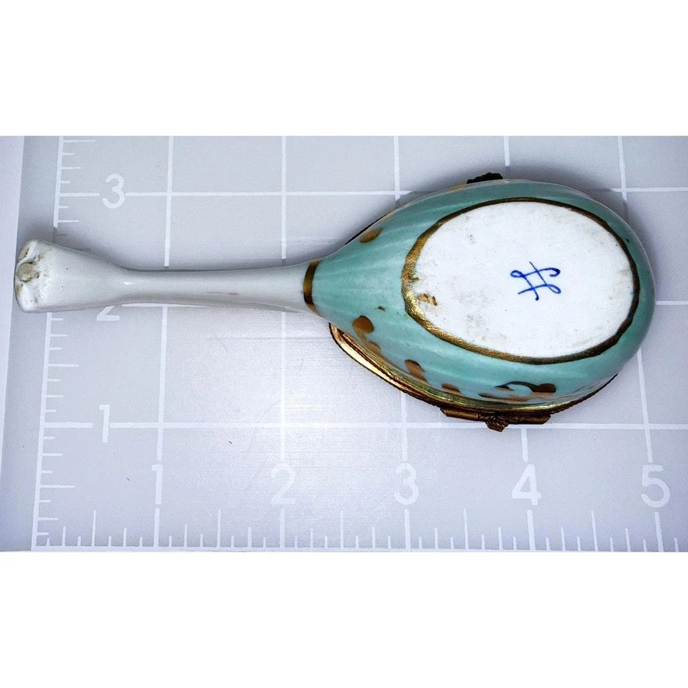 Antique Sevres Style Porcelain Mandolin Trinket Box Hand Paint Hinged Snuff Pill
